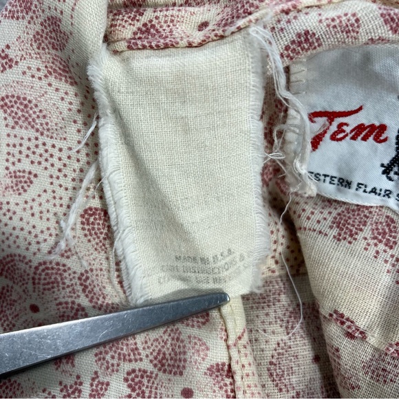 Vintage Tem Tex Floral Rockabilly Western Flair Pearl Snap Button Shirt USA Made - Picture 6 of 9